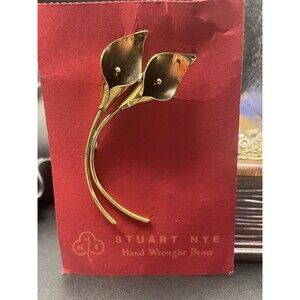 Vintage Stuart Nye Hand Wrought Brass Lily Brooch Old Store Stock